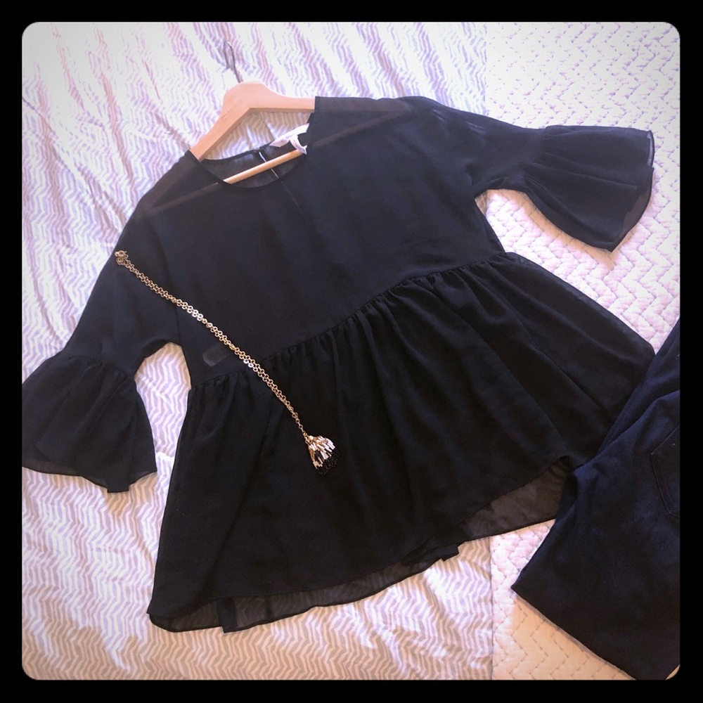 BCBG Sheer Peplum Top